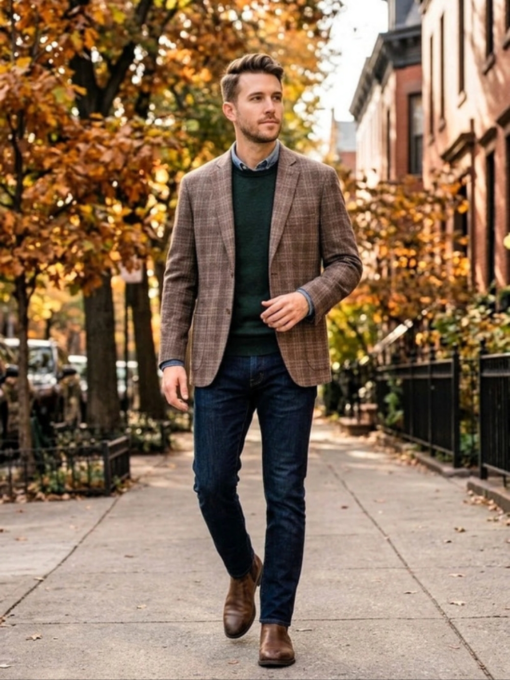 JKT New York Men's 42R "Trent" 100% Wool Plaid Sport Coat Blazer Brown